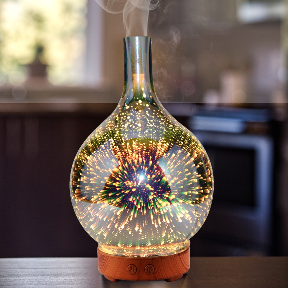 Diffuser glass aromatherapy humidifier ultrasonic 3d firework effect light